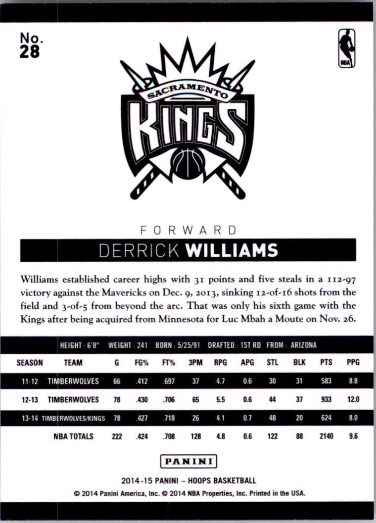 2014-15 Hoops #28 Derrick Williams back image