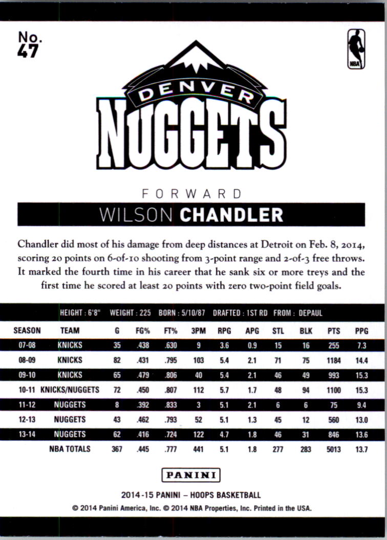2014-15 Hoops #47 Wilson Chandler back image
