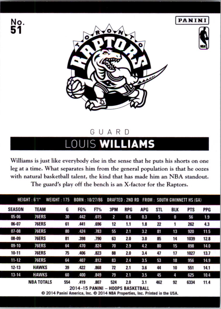 2014-15 Hoops #51 Louis Williams back image