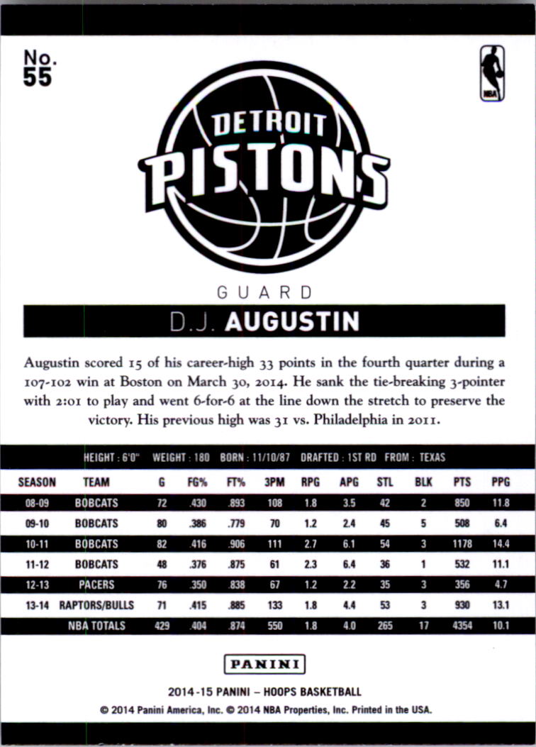 2014-15 Hoops #55 D.J. Augustin back image