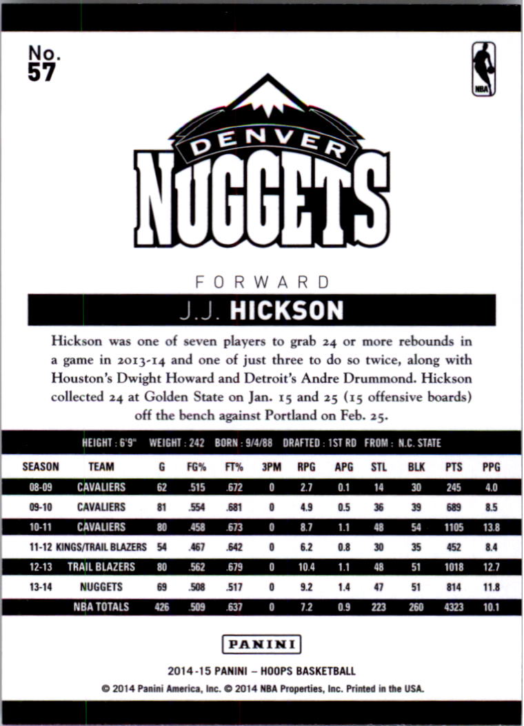 2014-15 Hoops #57 J.J. Hickson back image