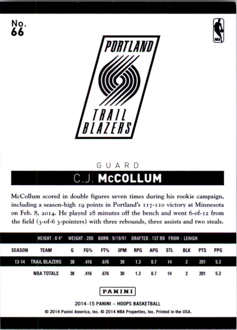 2014-15 Hoops #66 C.J. McCollum back image