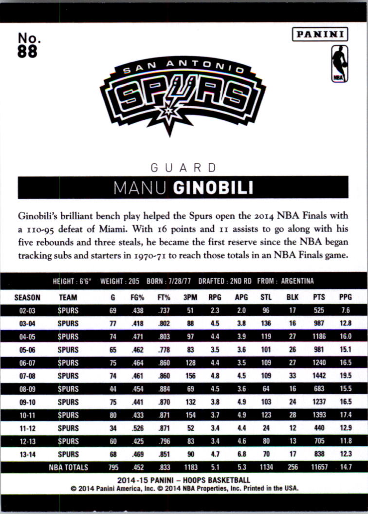 Manu Ginobili cards (2003-2018) Spurs - You Choose - Picture 146 of 163
