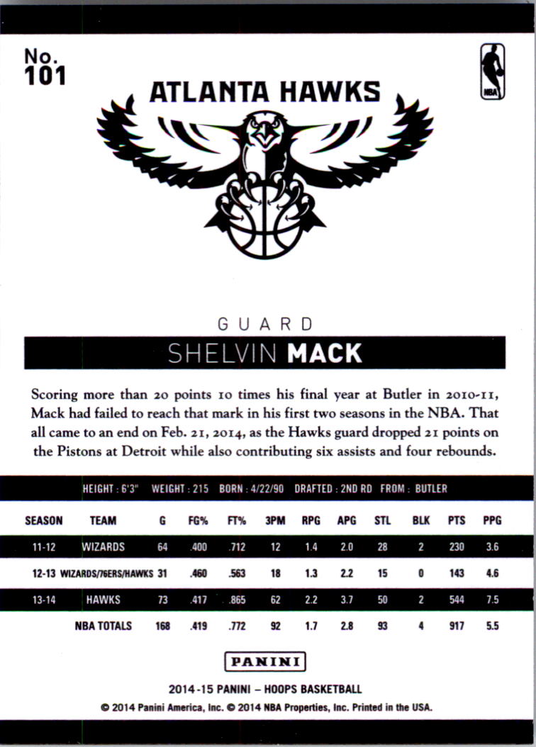2014-15 Hoops #101 Shelvin Mack back image