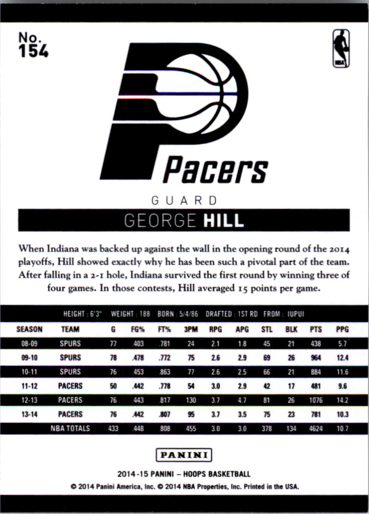 2014-15 Hoops #154 George Hill back image