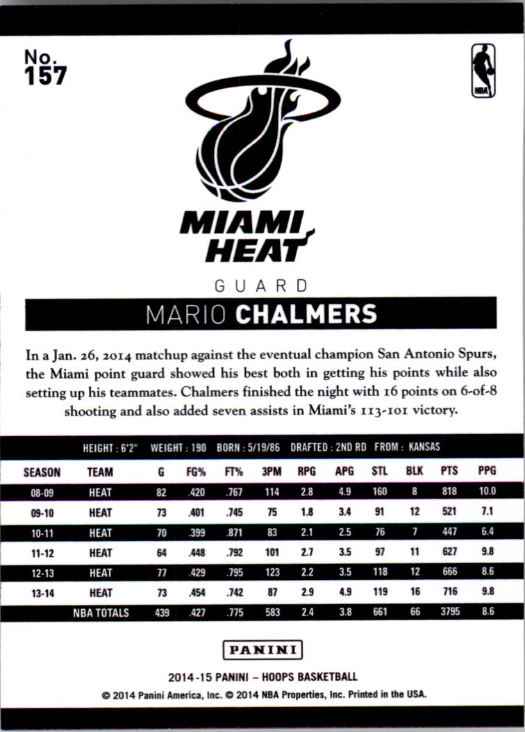 2014-15 Hoops #157 Mario Chalmers back image