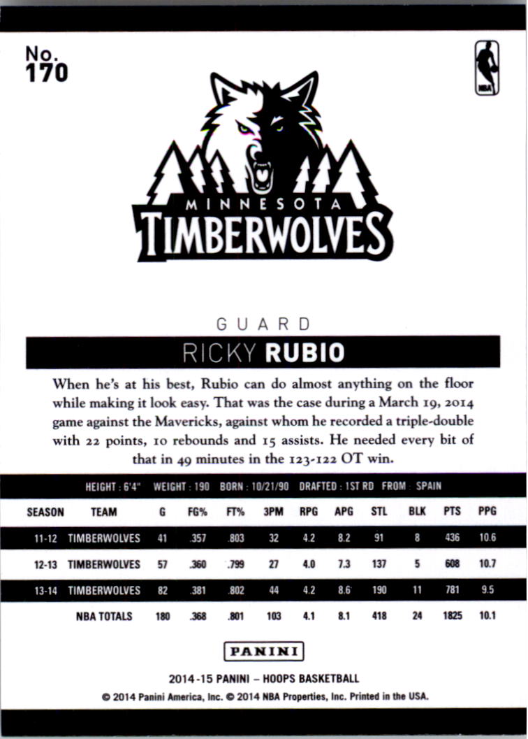 2014-15 Hoops #170 Ricky Rubio back image