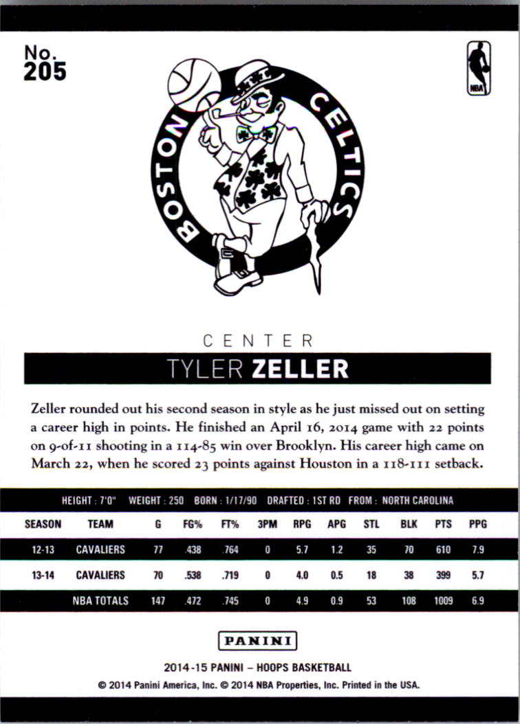 2014-15 Hoops #205 Tyler Zeller back image