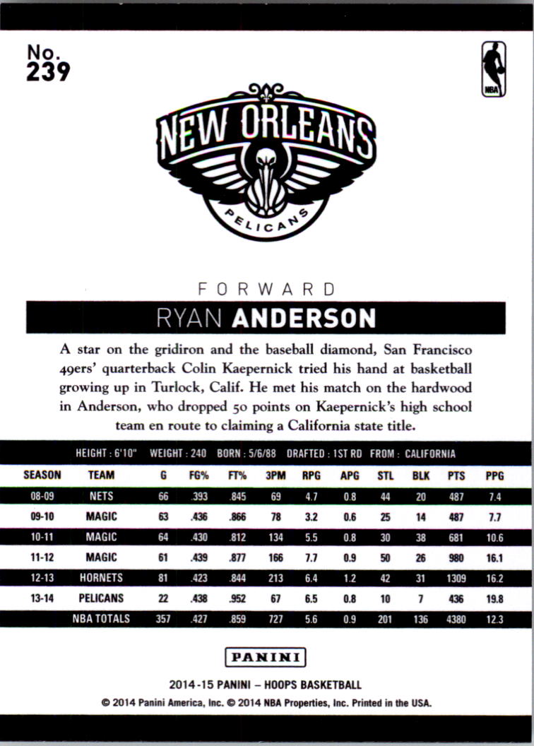 2014-15 Hoops #239 Ryan Anderson back image