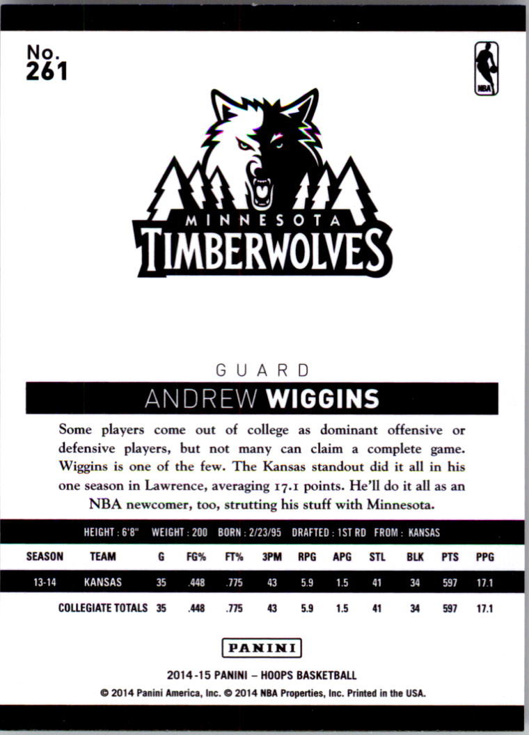 2014-15 Hoops #261 Andrew Wiggins RC back image