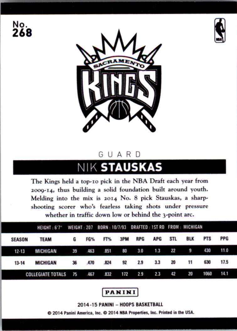 2014-15 Hoops #268 Nik Stauskas RC back image