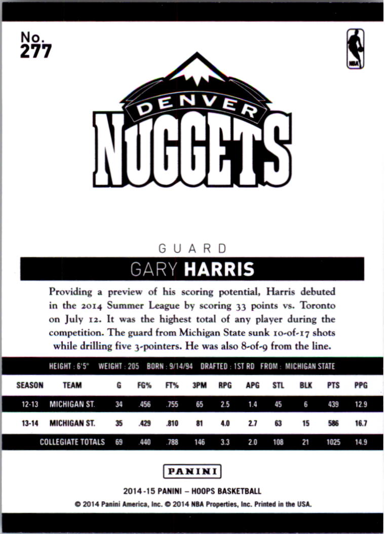 2014-15 Hoops #277 Gary Harris RC back image