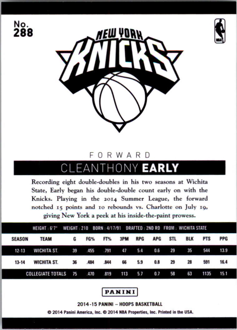 2014-15 Hoops #288 Cleanthony Early RC back image