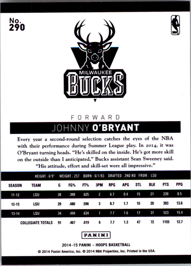 2014-15 Hoops #290 Johnny O'Bryant RC back image