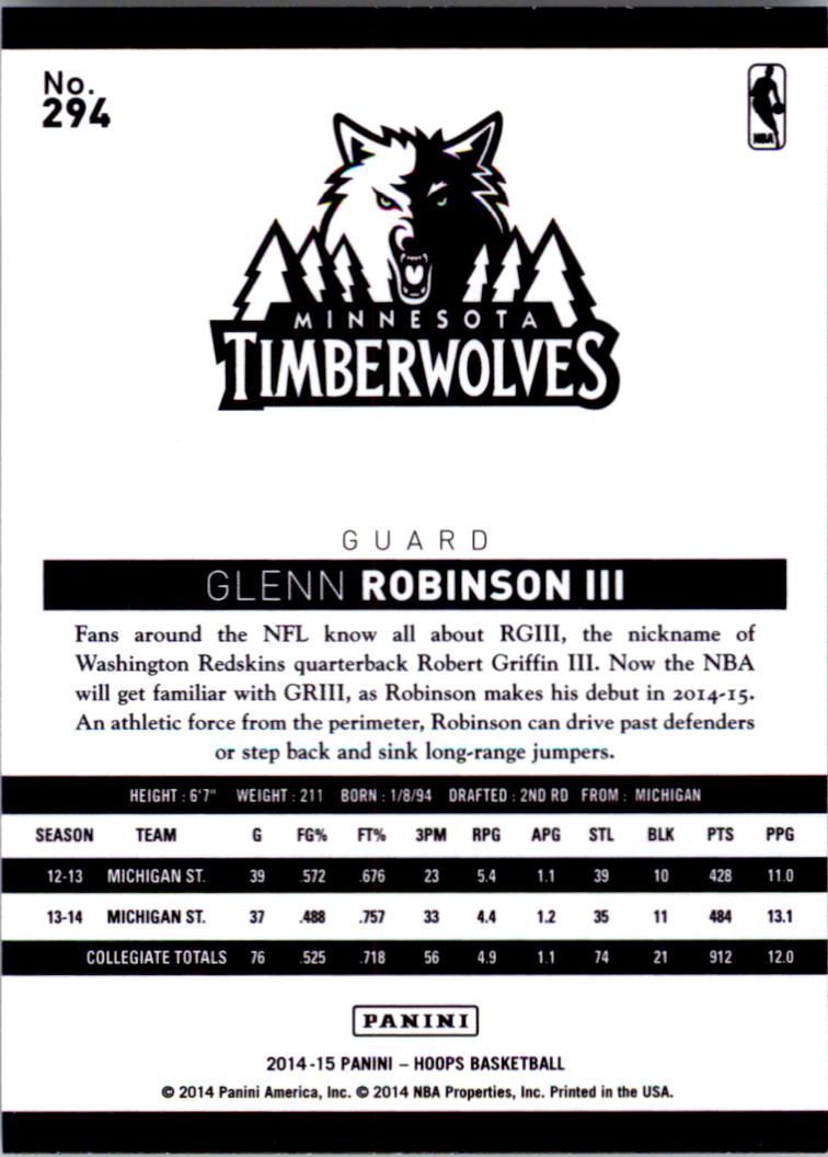 2014-15 Hoops #294 Glenn Robinson III RC back image