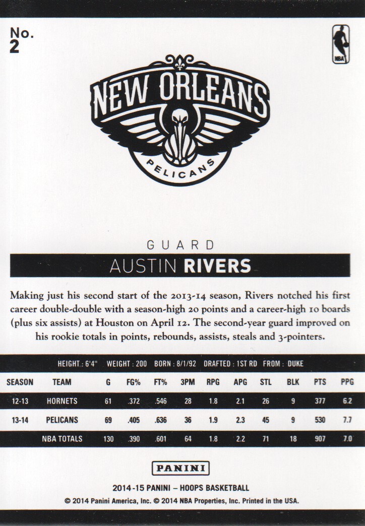 2014-15 Hoops Gold #2 Austin Rivers back image