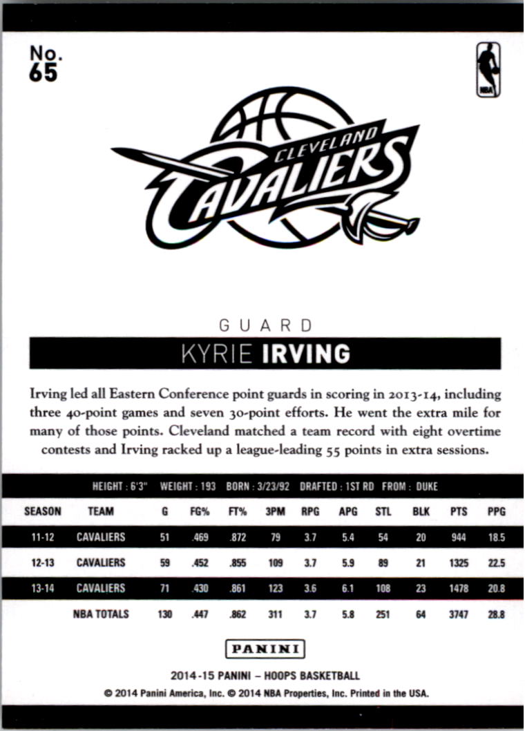 2014-15 Hoops Gold #65 Kyrie Irving back image