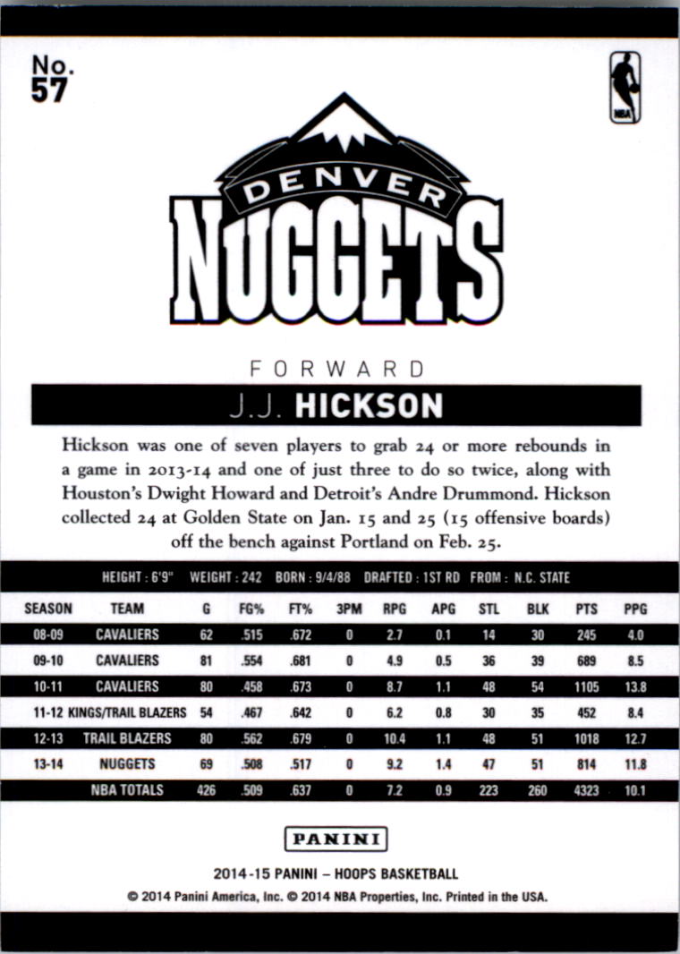 2014-15 Hoops Silver #57 J.J. Hickson back image