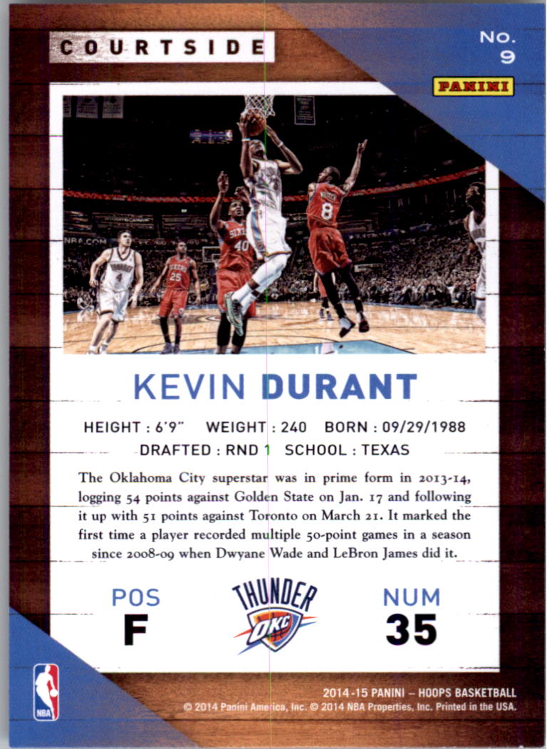 2014-15 Hoops Courtside #9 Kevin Durant back image