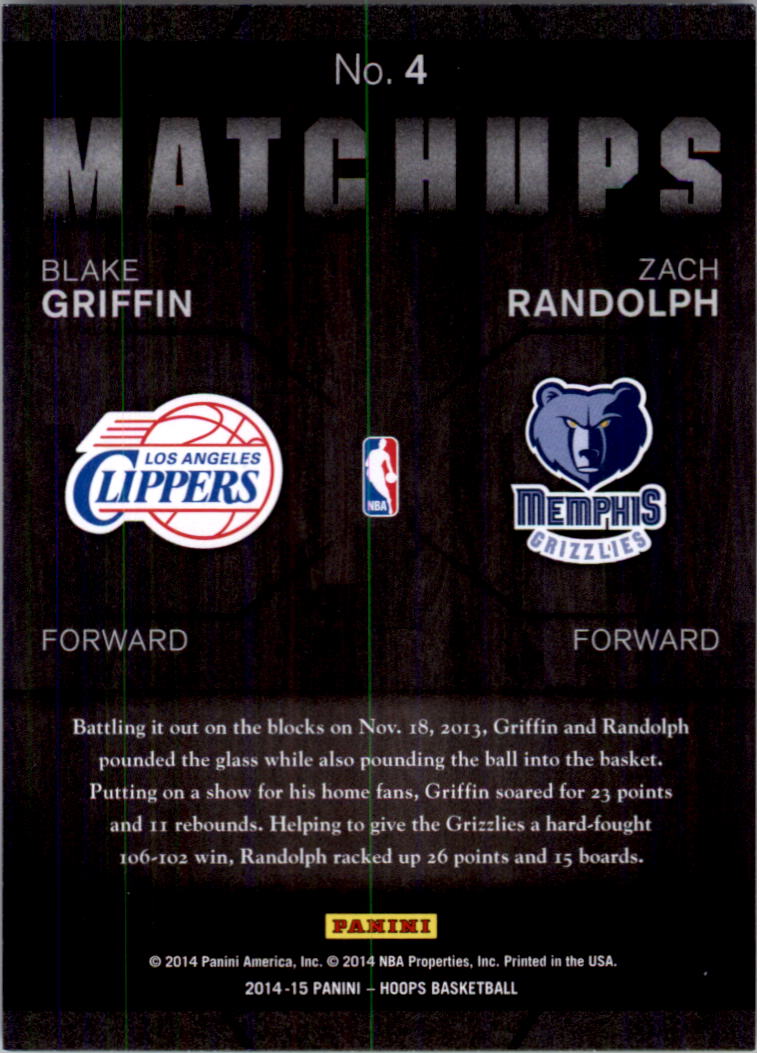 2014-15 Hoops Matchups #4 Blake Griffin/Zach Randolph back image