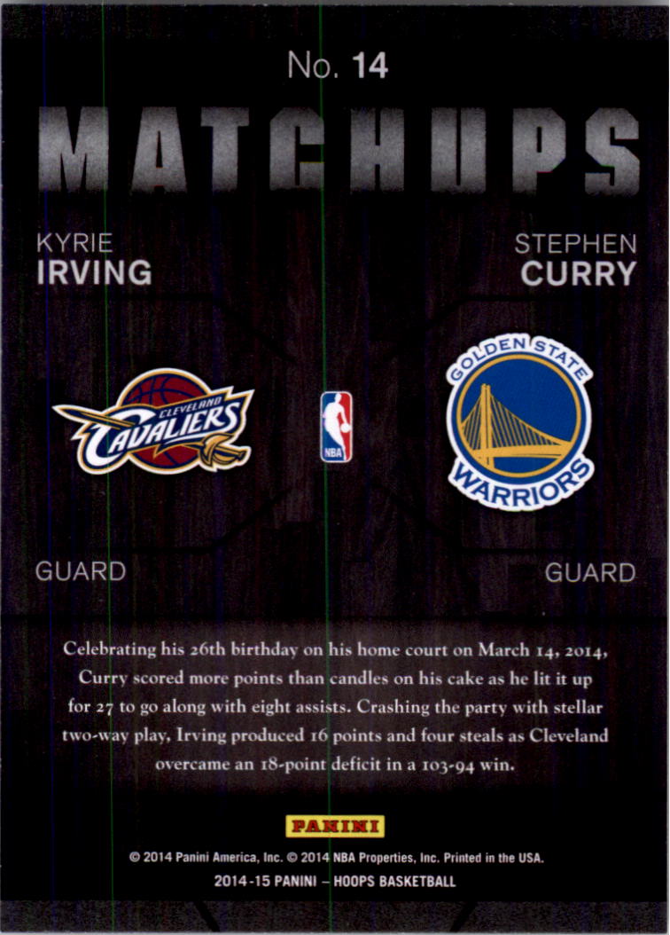 2014-15 Hoops Matchups #14 Kyrie Irving/Stephen Curry back image