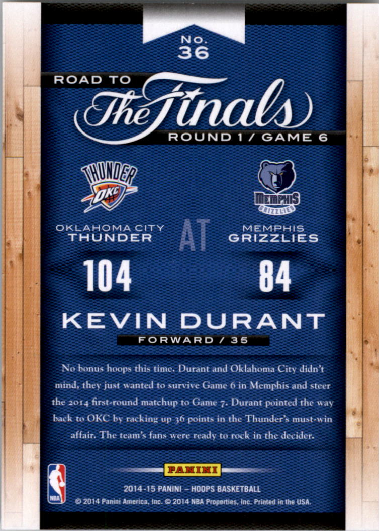2014-15 Hoops Road to the Finals #36 Kevin Durant R1 back image