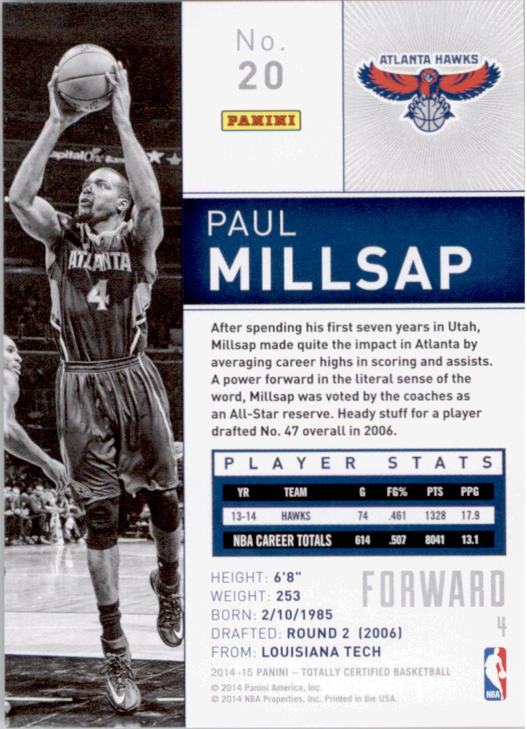 2014-15 Totally Certified #20 Paul Millsap back image