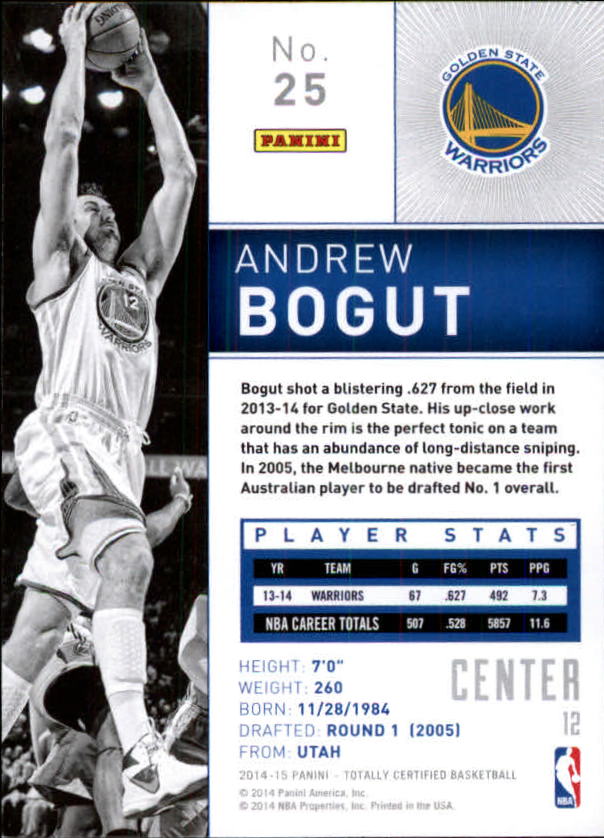 2014-15 Totally Certified #25 Andrew Bogut back image