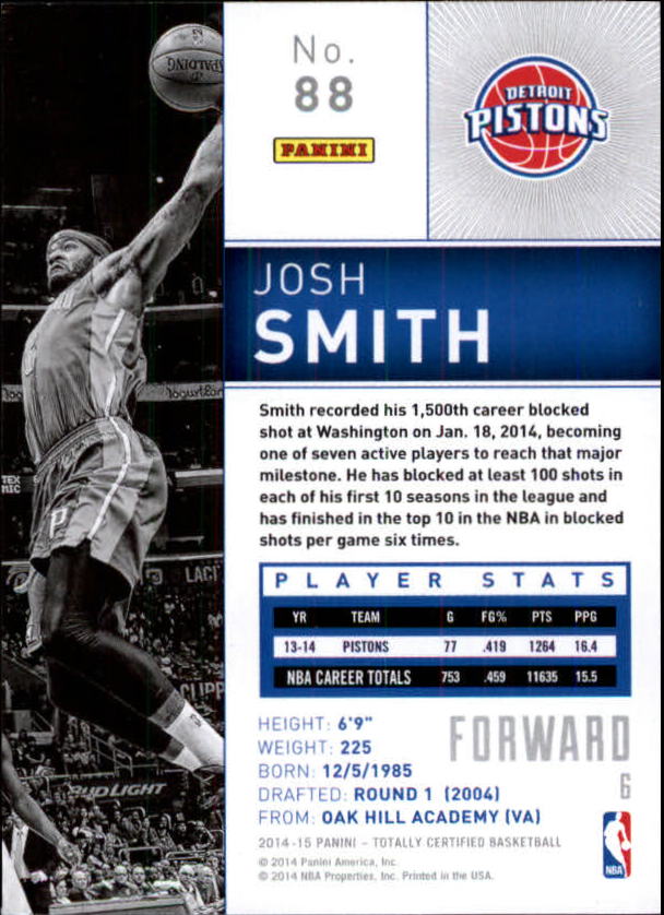2014-15 Totally Certified #88 Josh Smith back image