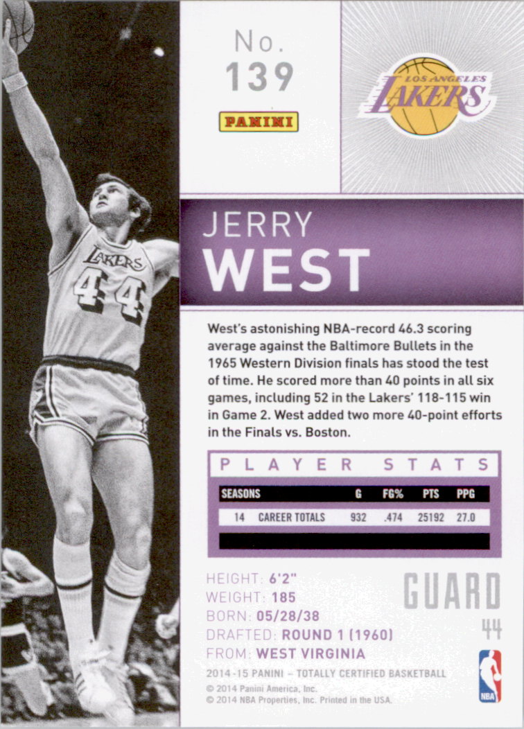 2014-15 Totally Certified #139 Jerry West back image