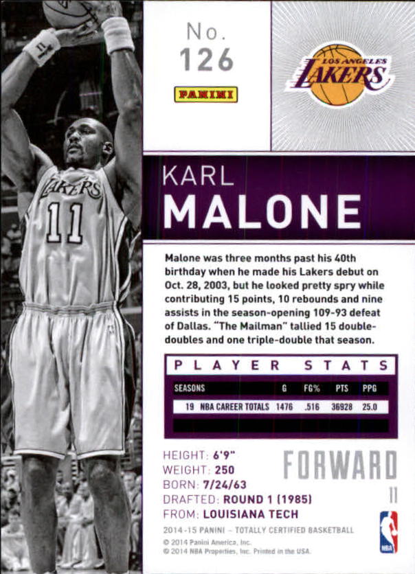 2014-15 Totally Certified #126B Karl Malone back image