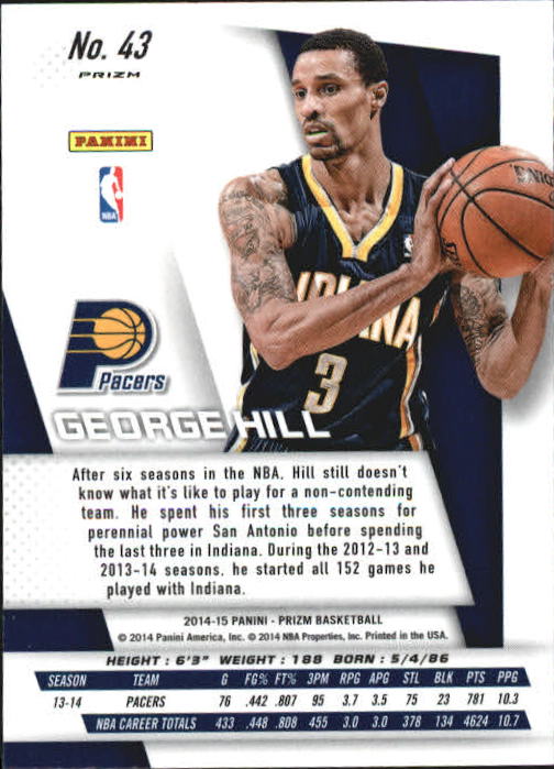 2014-15 Panini Prizm Prizms Blue and Green Mosaic #43 George Hill back image