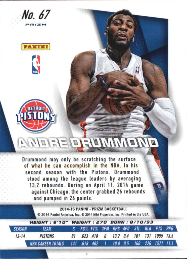 2014-15 Panini Prizm Prizms Blue and Green Mosaic #67 Andre Drummond back image
