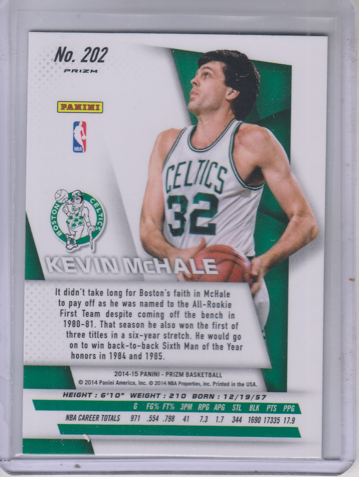 2014-15 Panini Prizm Prizms Blue and Green Mosaic #202 Kevin McHale back image