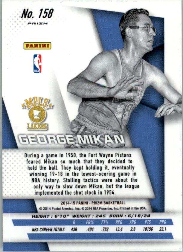 2014-15 Panini Prizm Prizms Yellow and Red Mosaic #158 George Mikan back image