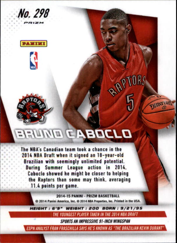 2014-15 Panini Prizm Prizms Yellow and Red Mosaic #298 Bruno Caboclo back image