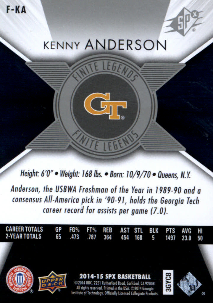 2014-15 SPx Finite Legends #FKA Kenny Anderson back image