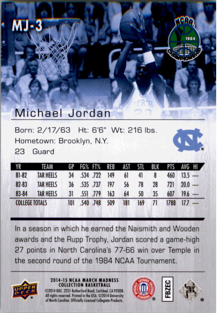 2014-15 Upper Deck March Madness Collection #MJ3 Michael Jordan back image