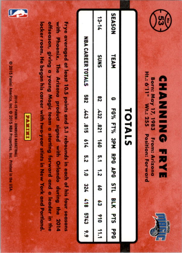 2014-15 Donruss #53 Channing Frye back image