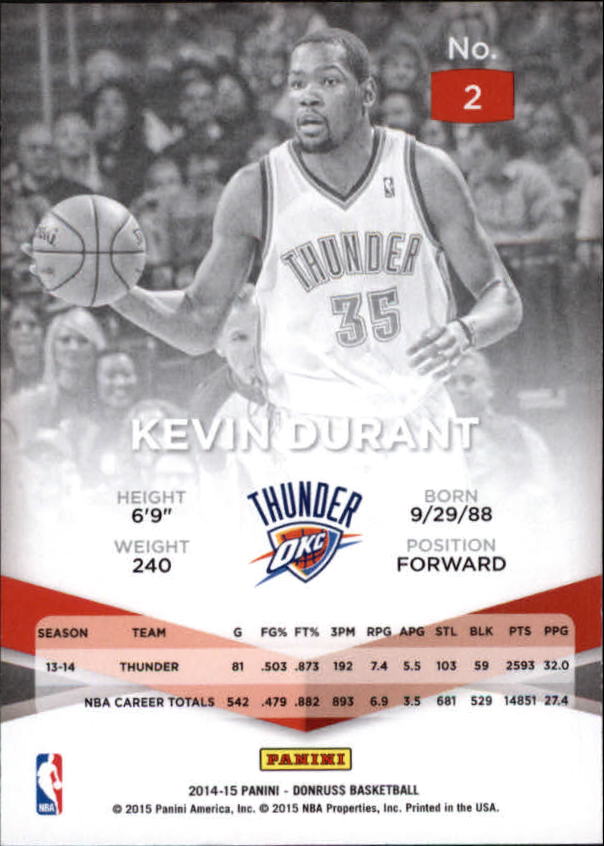 2014-15 Elite #2 Kevin Durant back image