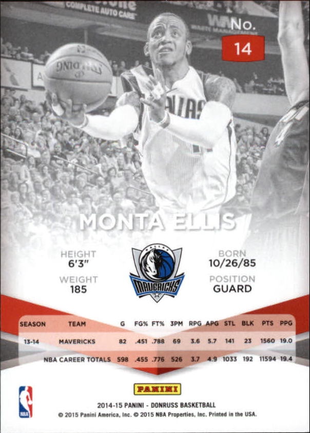 2014-15 Elite #14 Monta Ellis back image