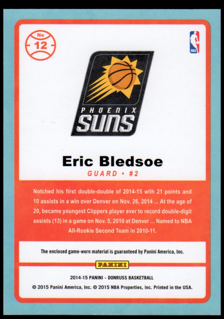 2014-15 Donruss Game Threads #12 Eric Bledsoe back image