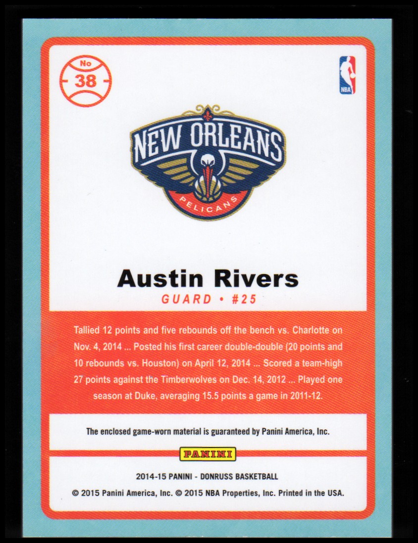 2014-15 Donruss Game Threads #38 Austin Rivers back image
