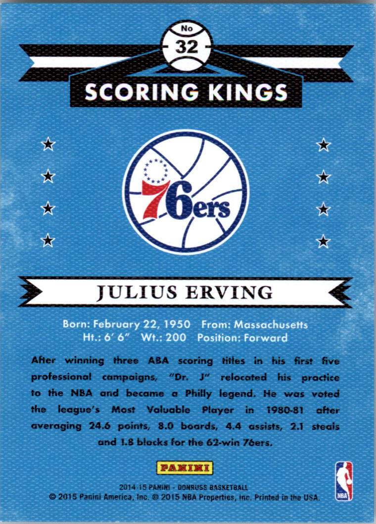 2014-15 Donruss Scoring Kings Press Proofs Blue #32 Julius Erving back image