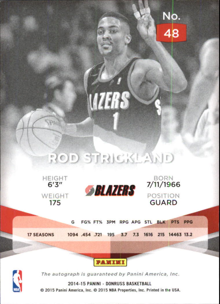 2014-15 Elite Status Signatures #48 Rod Strickland/199 back image
