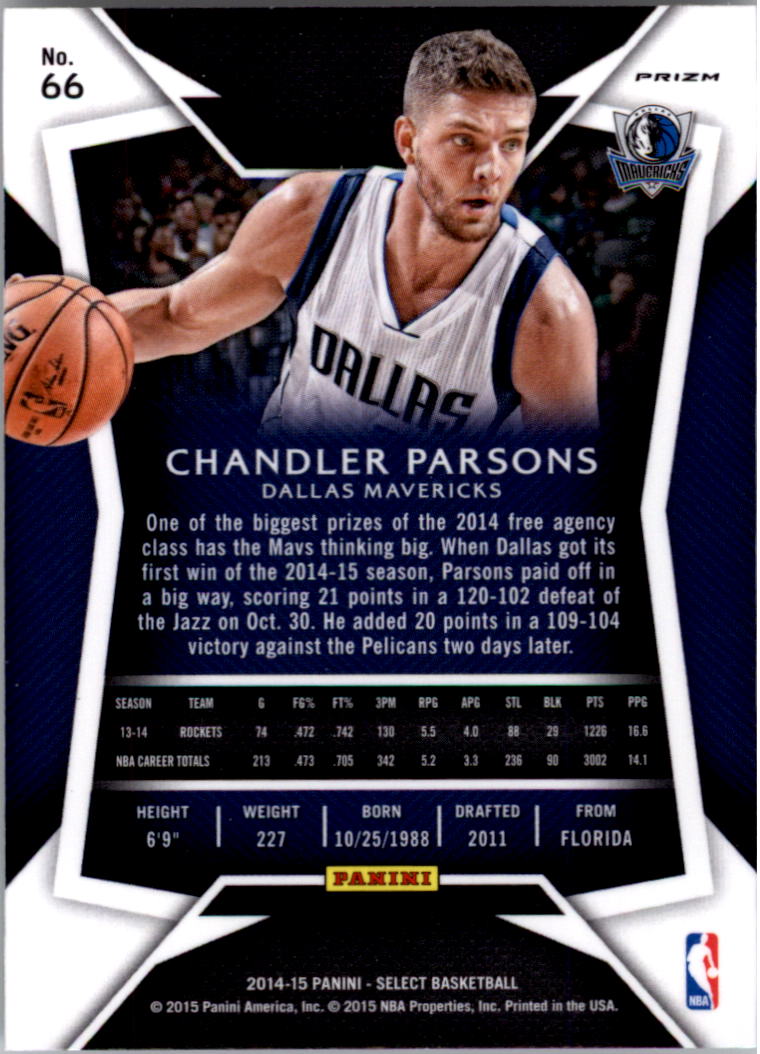 2014-15 Select Prizms Silver #66 Chandler Parsons CON back image