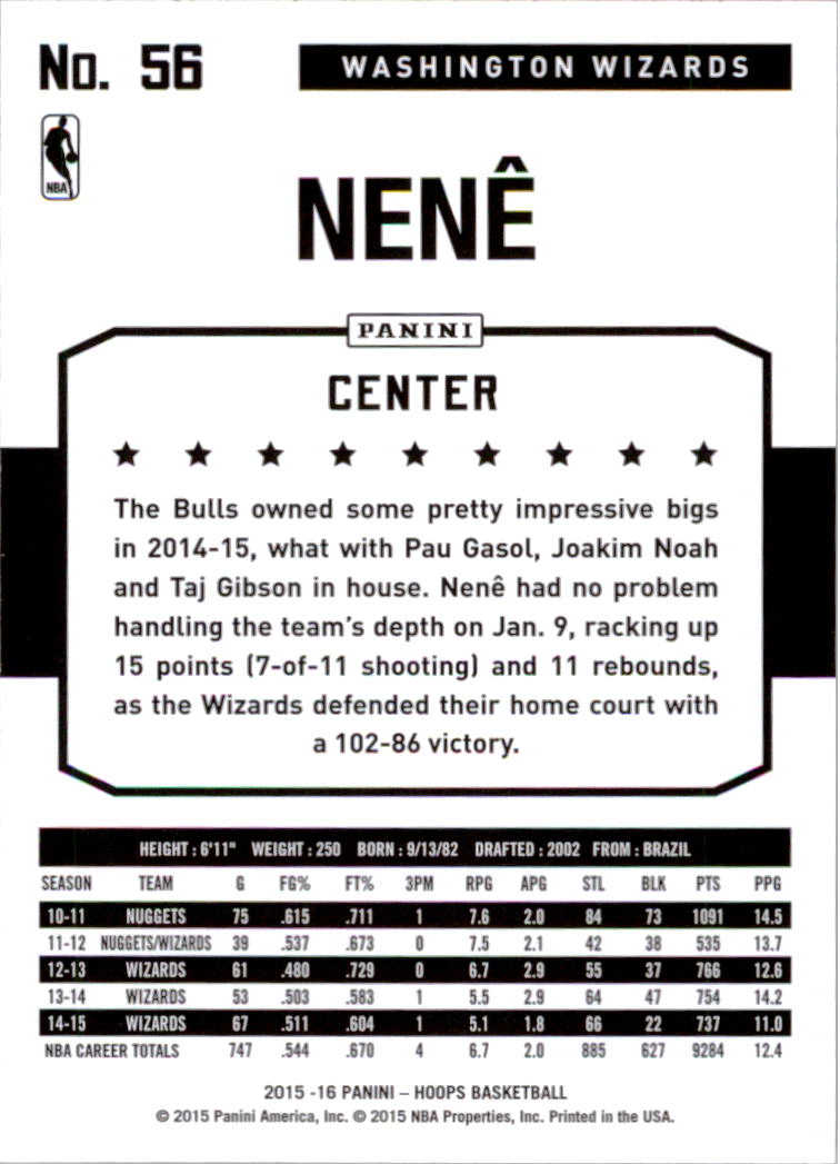 2015-16 Hoops #56 Nene back image