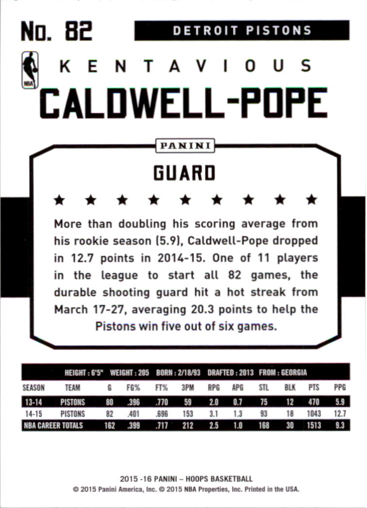 2015-16 Hoops #82 Kentavious Caldwell-Pope back image