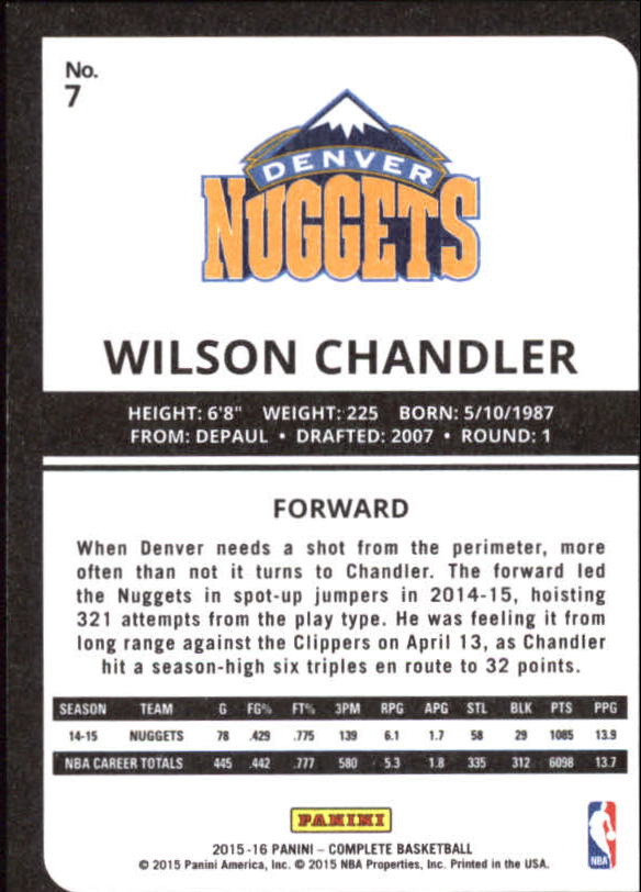 2015-16 Panini Complete Silver #7 Wilson Chandler back image