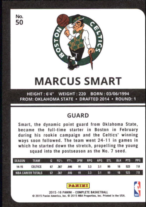 2015-16 Panini Complete Silver #50 Marcus Smart back image